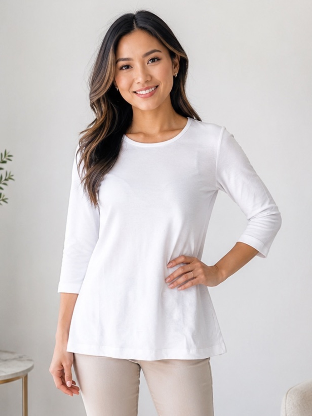 Denim & Co. Essentials Perfect Jersey 3/4 Sleeve Round Neck Top XXS New A698194